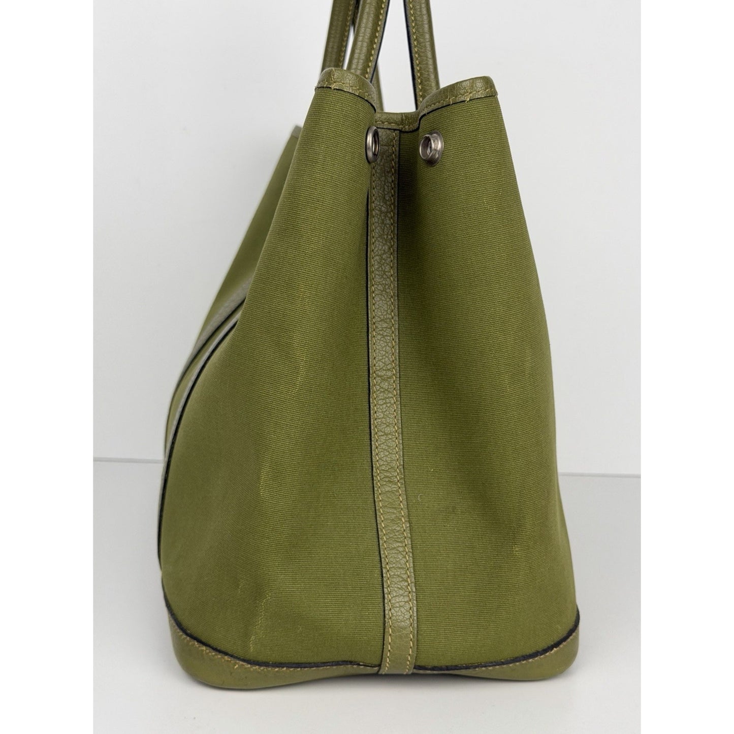 Hermes Garden Party 36 PM Tote Bag Olive Green Canvas and Leather 2006 C1