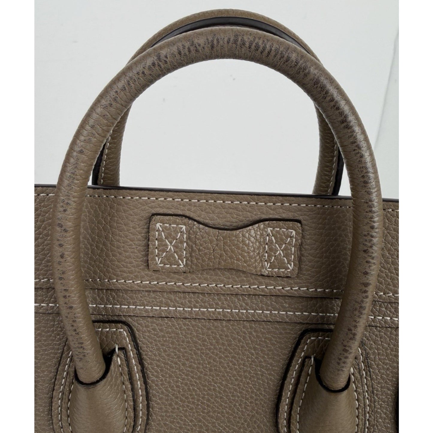 Celine Luggage Nano Bag in "Souris" Taupe Shade Drummed Calfskin Leather S05