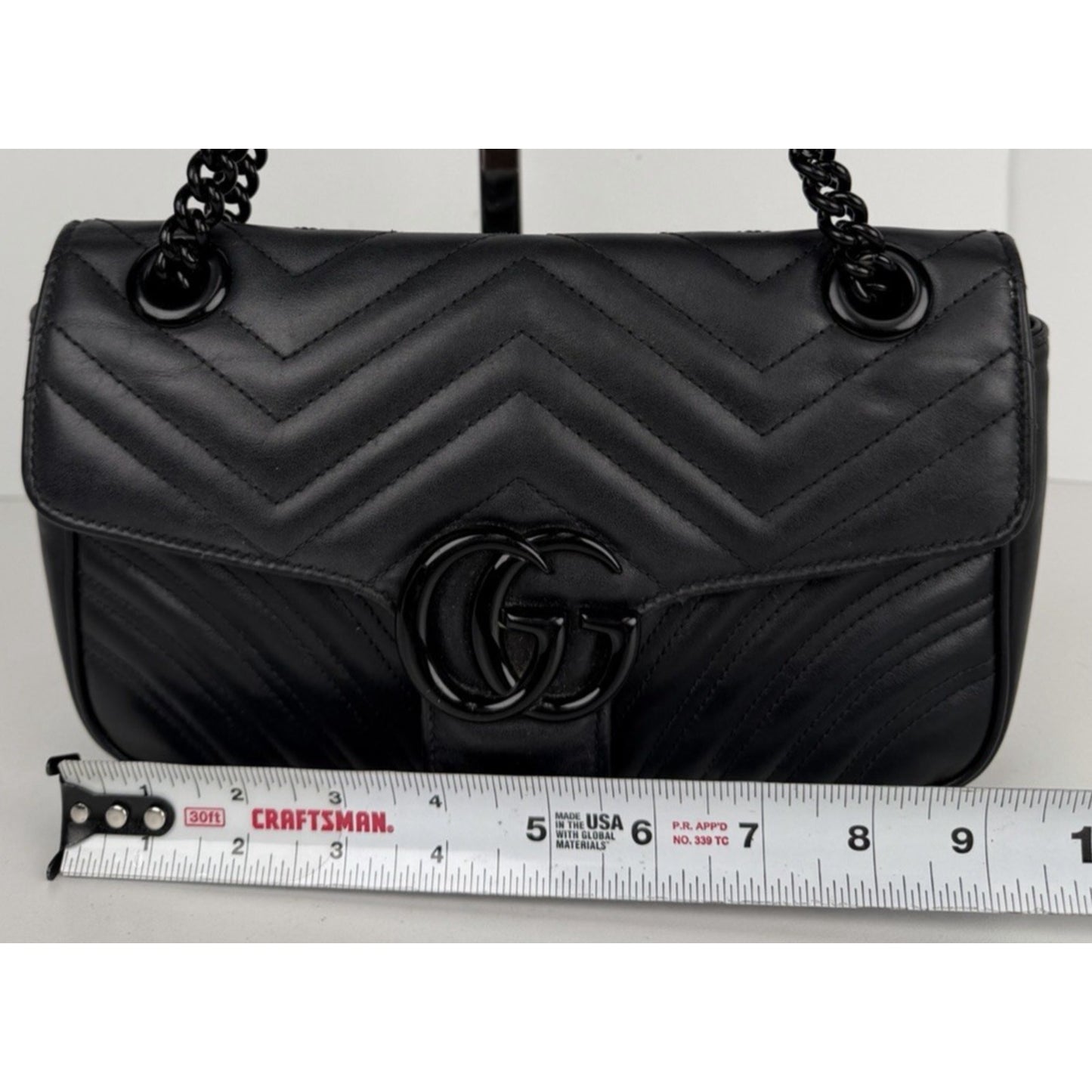 Gucci GG Marmont Matelasse Shoulder Small Bag in Black Quilted Chevron Pattern S