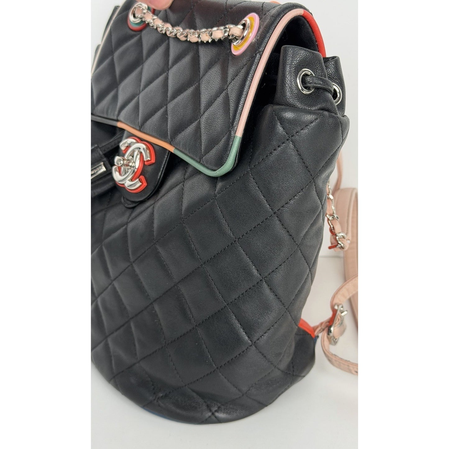 Chanel Cuba Urban Spirit Backpack Quilted Black Lambskin&Multicolor Trim 2017 D8