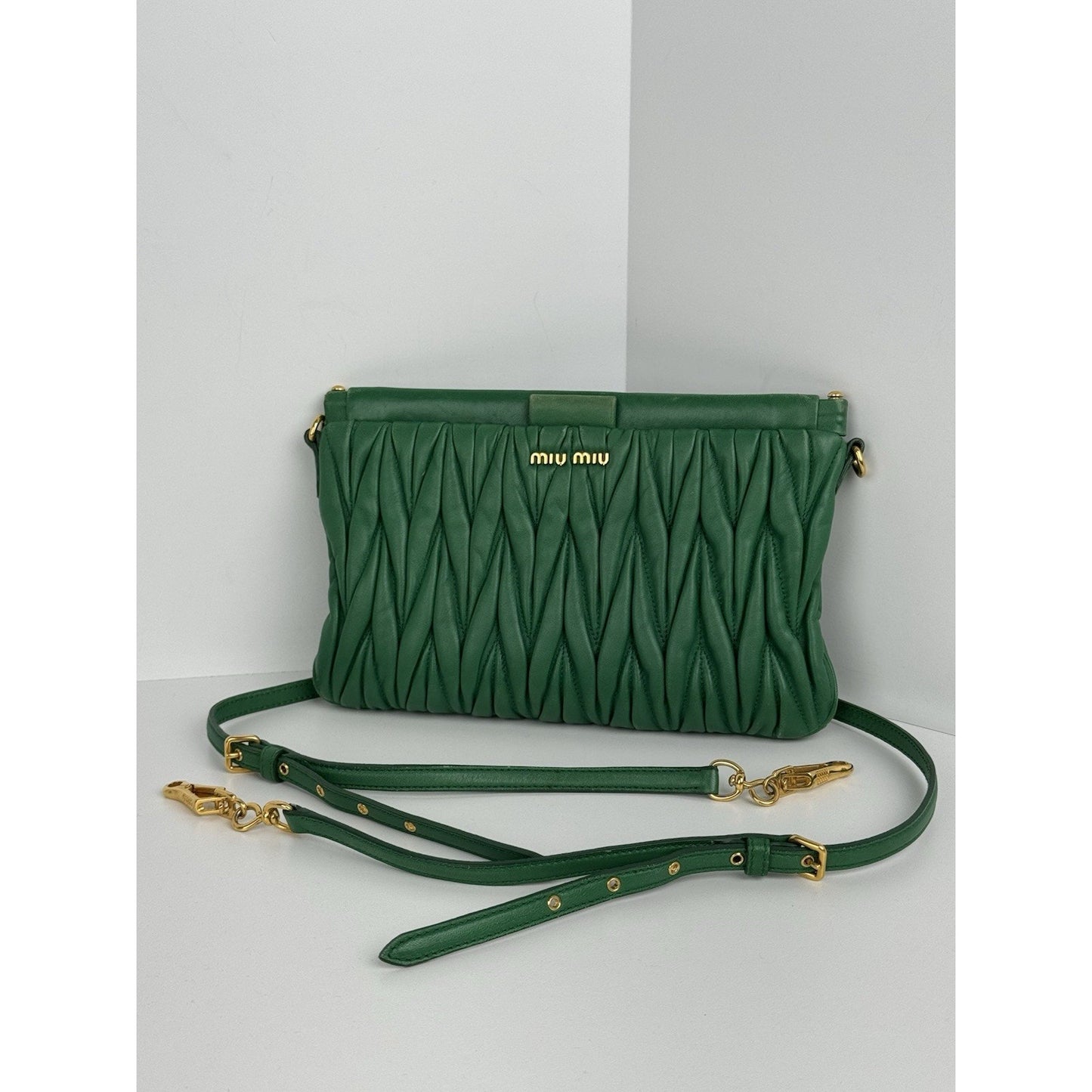 Miu Miu Green Matelasse Leather Clutch Bag Gold Hardware