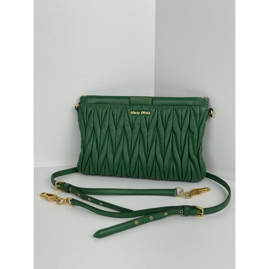 Miu Miu Green Matelasse Leather Clutch Bag Gold Hardware