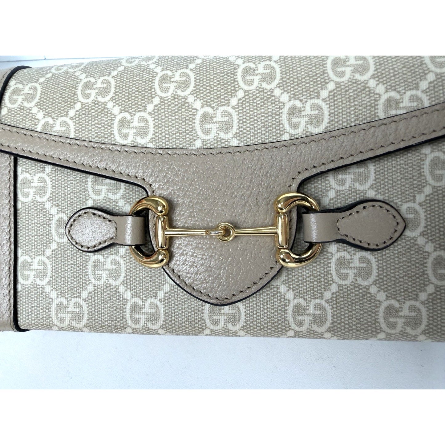 Gucci Horsebit 1955 Mini Bag in Beige and White GG Supreme Coated Canvas S