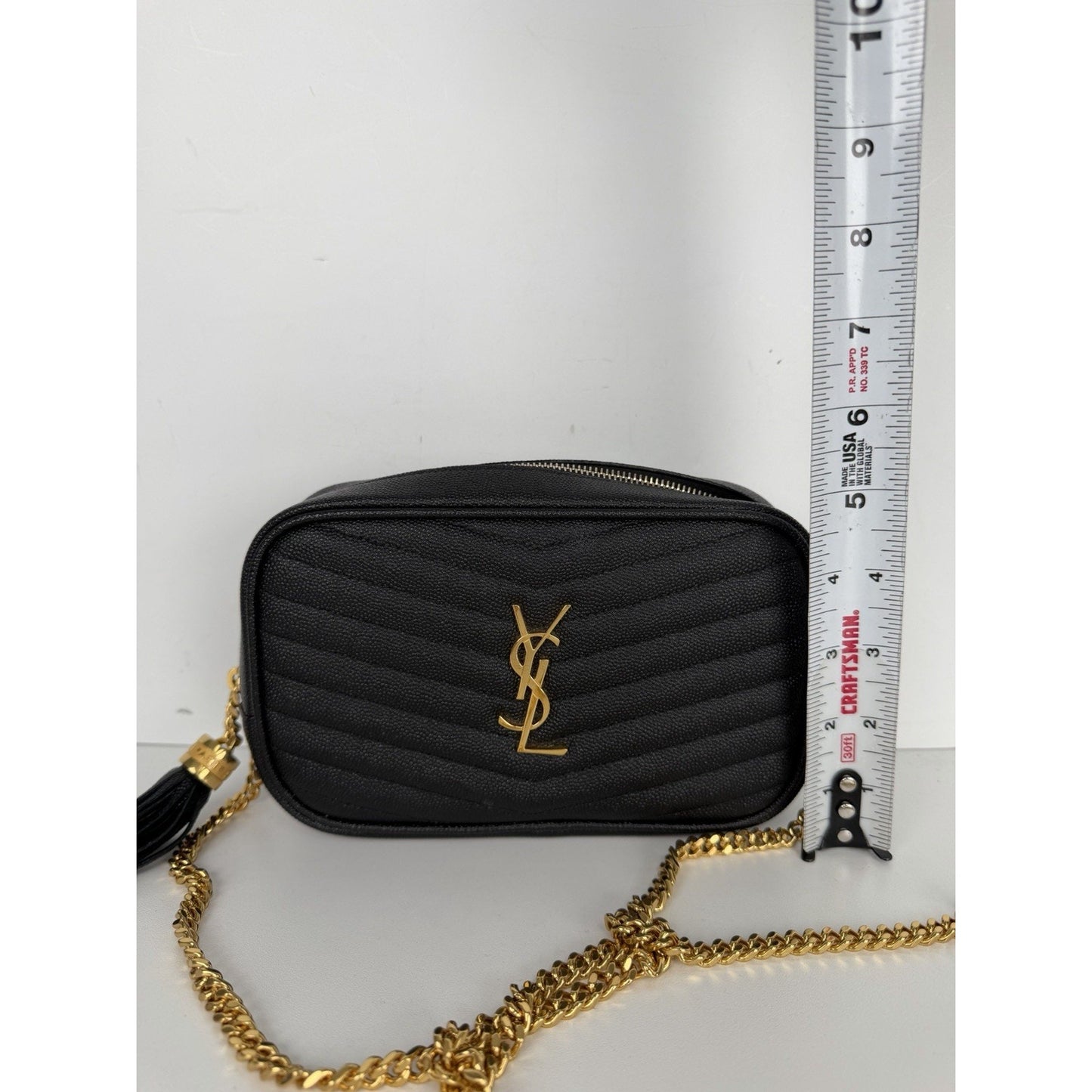 Saint Laurent Lou Camera Bag Mini in Black Quilted Grain De Poudre Leather S-01