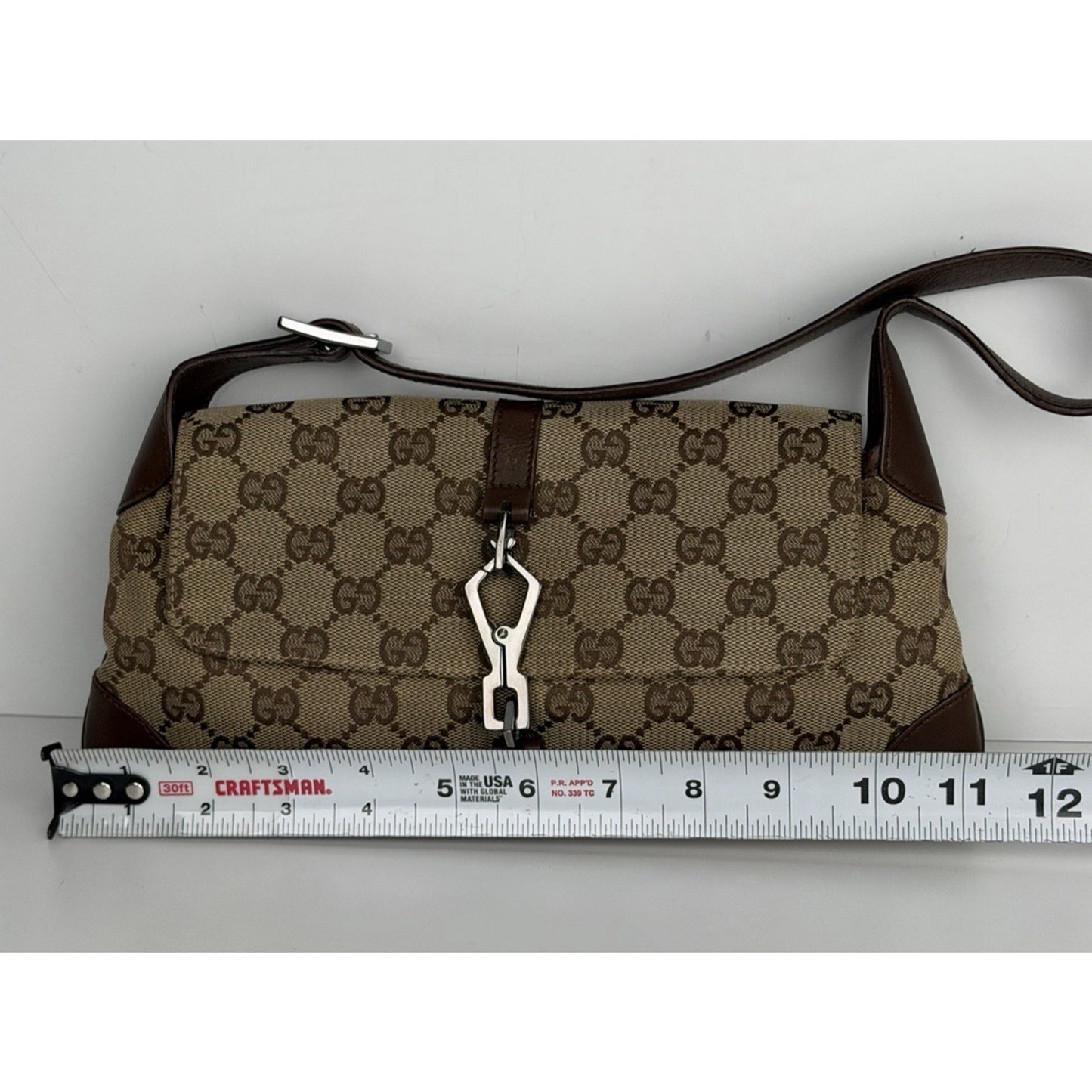 Gucci GG Vintage Jackie O Flap Bag Monogram Canvas & Piston Closure S09
