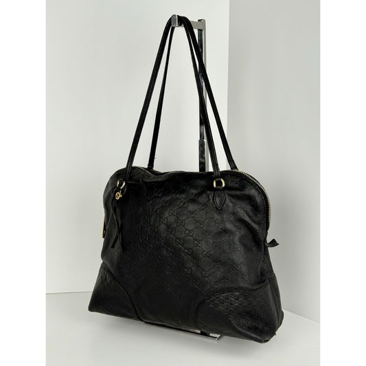 GUCCI Tote Bag Boston GG Shima Charm Black Leather