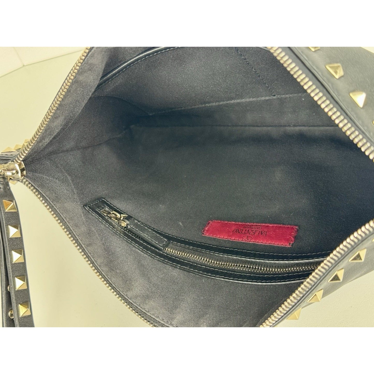 Valentino Rockstud Black Leather Pouch with Golden Hardware B-1