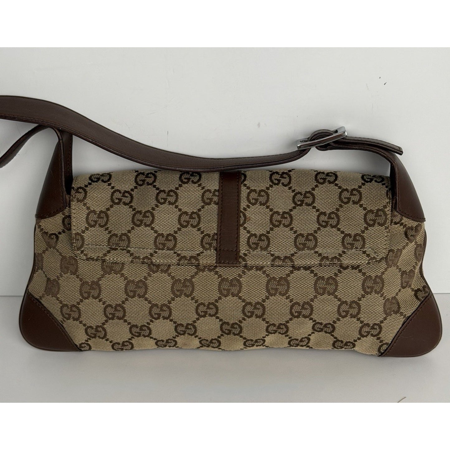 Gucci GG Vintage Jackie O Flap Bag Monogram Canvas & Piston Closure S09