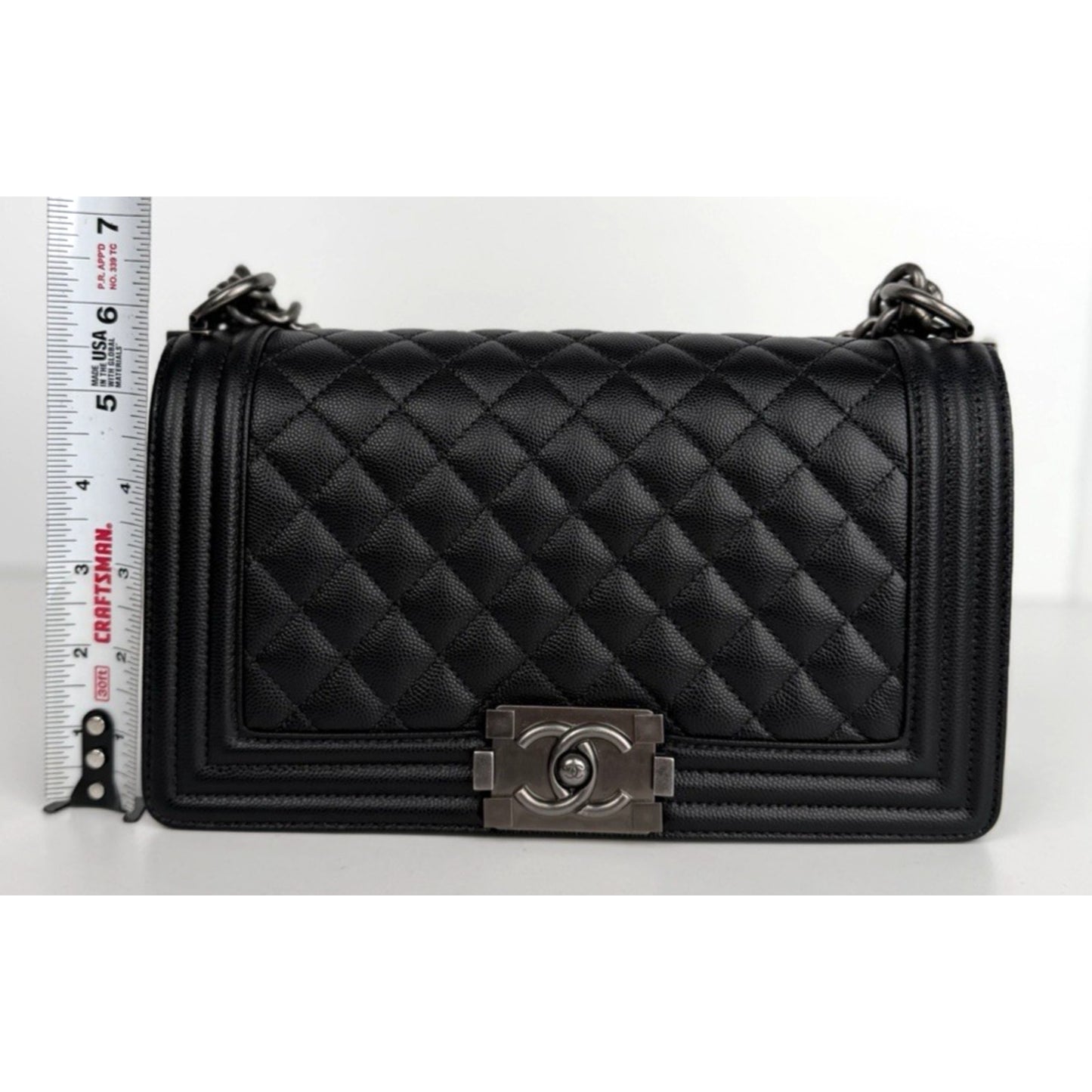 Chanel Boy Flap Bag Old Medium in Black Caviar Leather Gunmetal Hardware NFC C6
