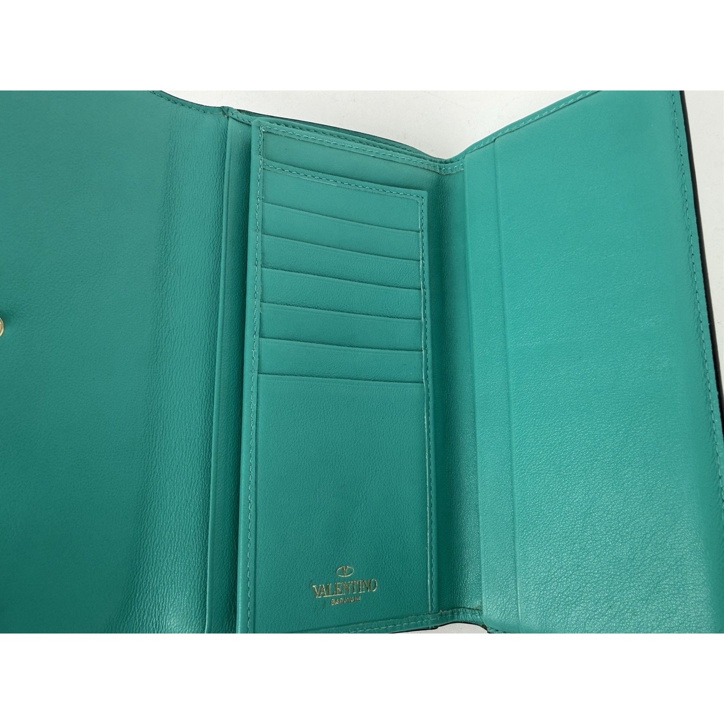 Valentino Garavani Rockstud Wallet in Turquoise Leather with Studded Accents K1