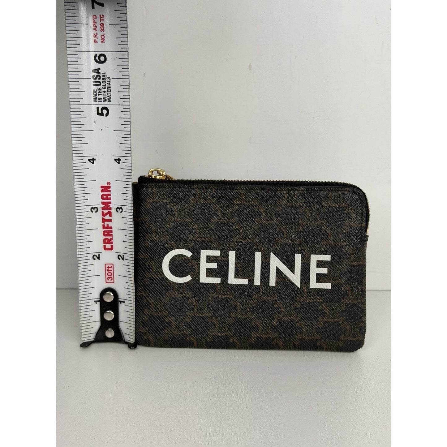 CELINE Triomphe Logo Coin and Card Pouch in Black Coated Canvas K1