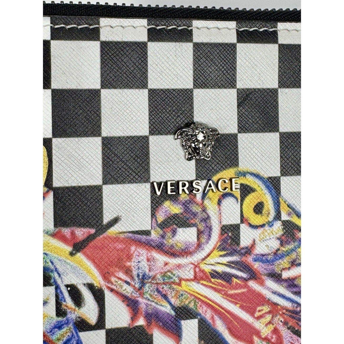 Versace Multicolour Checkerboard Pattern Leather Handbag Silver Hardware