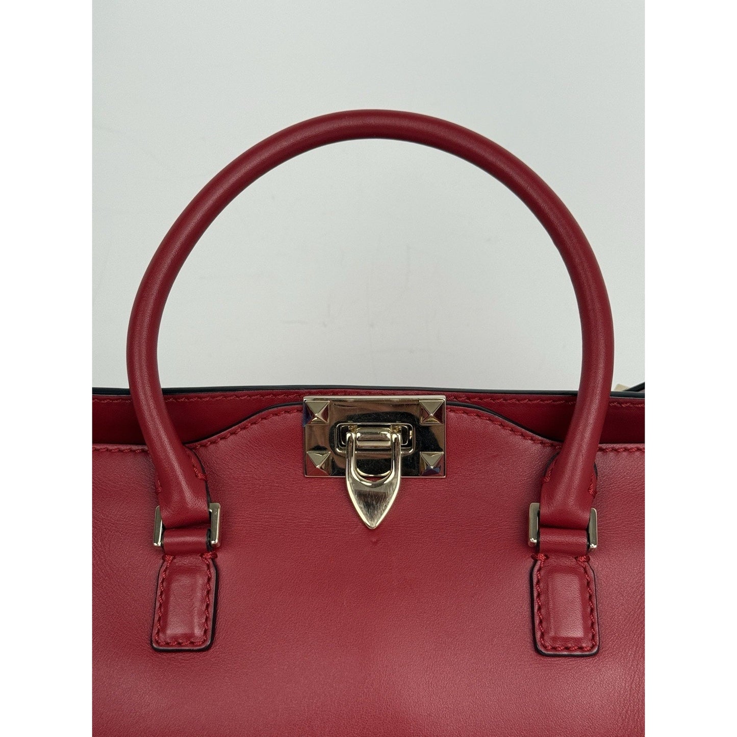 Valentino Garavani Calfskin Rockstud Shoulder Handbag Tote Red