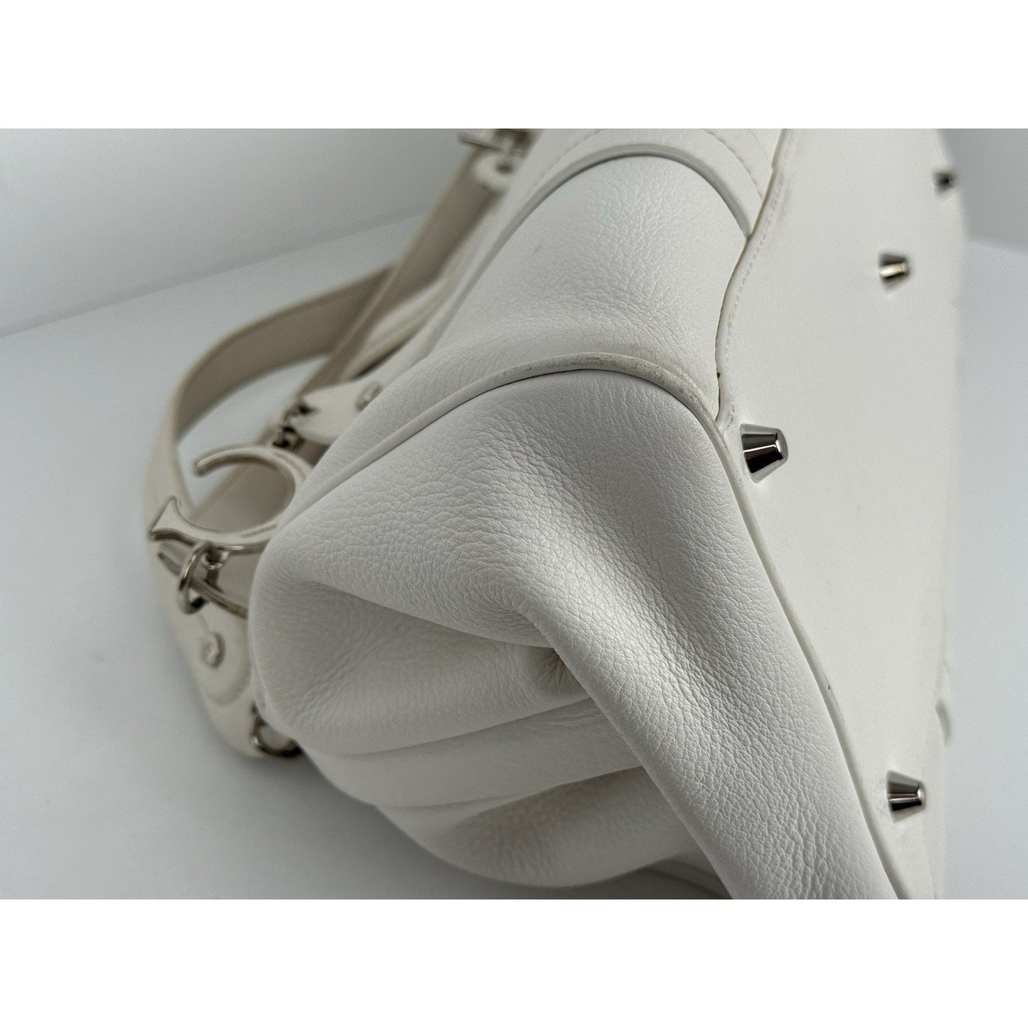 CHRISTIAN DIOR Leather Charm Satchel White