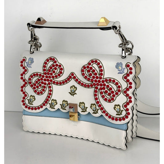 Fendi Vitello Liberty Scalloped Studded Flowers and Bows Kan I Shoulder Bag S-13