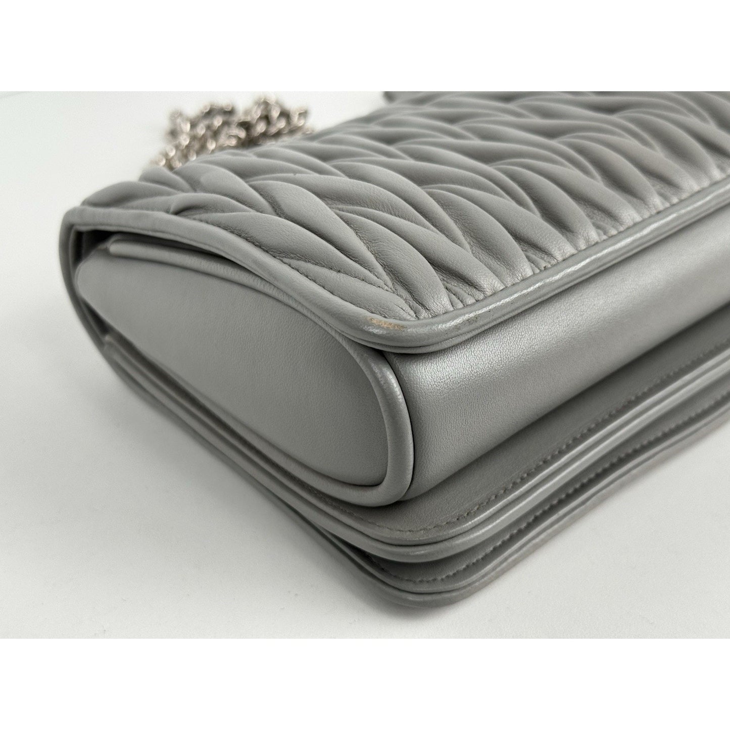 Miu Miu Nappa Matelassé Flap Crossbody Bag Grey B-6