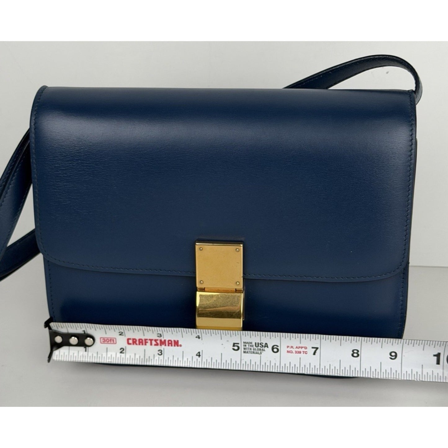 Celine Classic Box Bag Medium Blue Calfskin Leather Gold-Tone Hardware R1