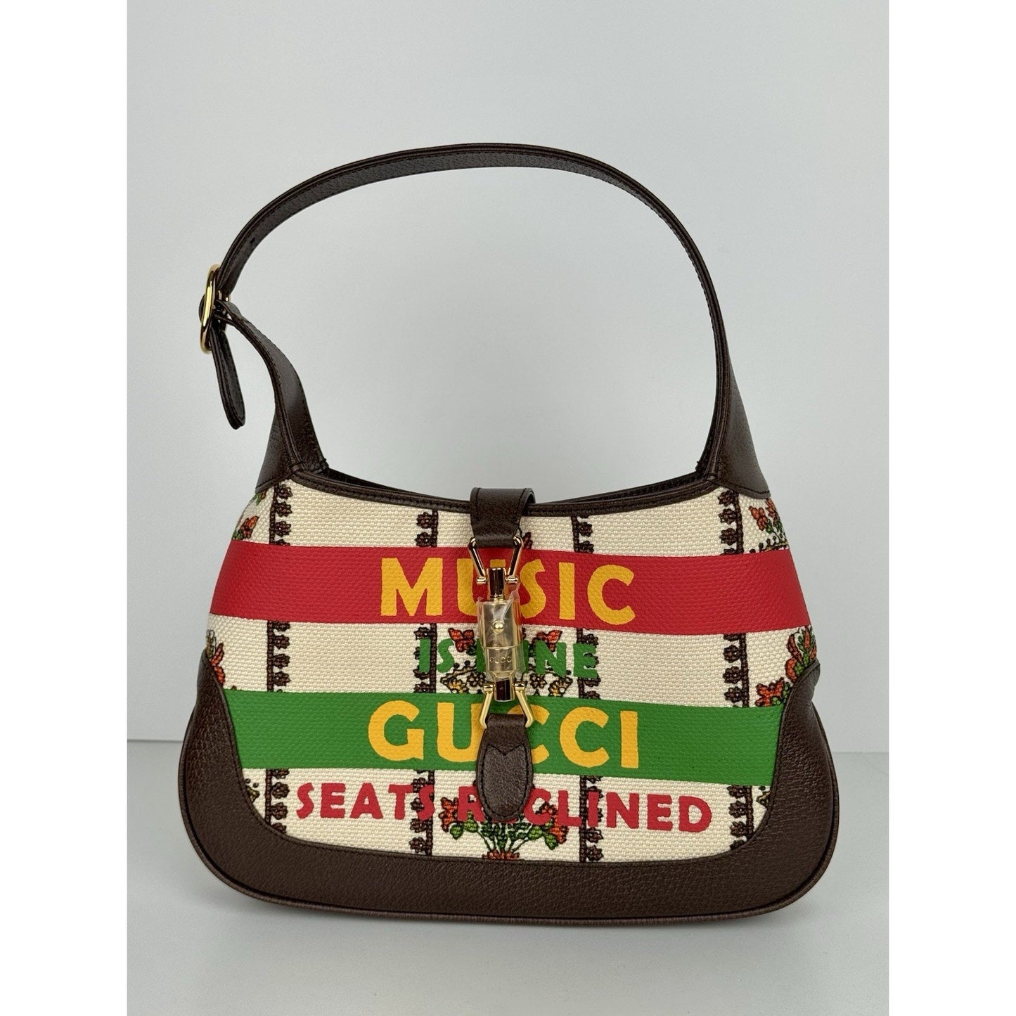 Gucci Jackie 1961 Small 100 Centennial Music Bag Canvas Leather Gold HW B-9