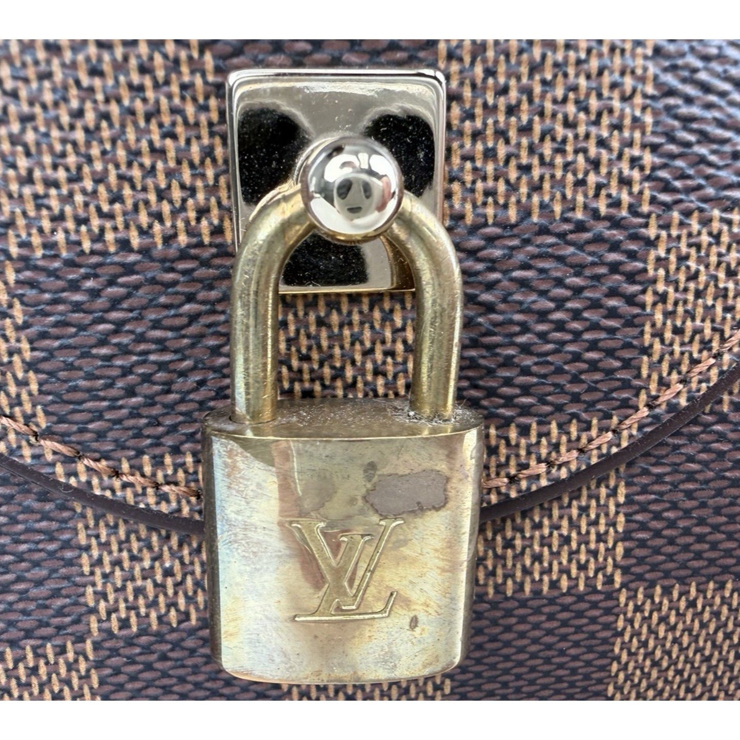 Louis Vuitton Duomo HandBag Damier Ebene & Brown Pattern Leather Handles 2006 S