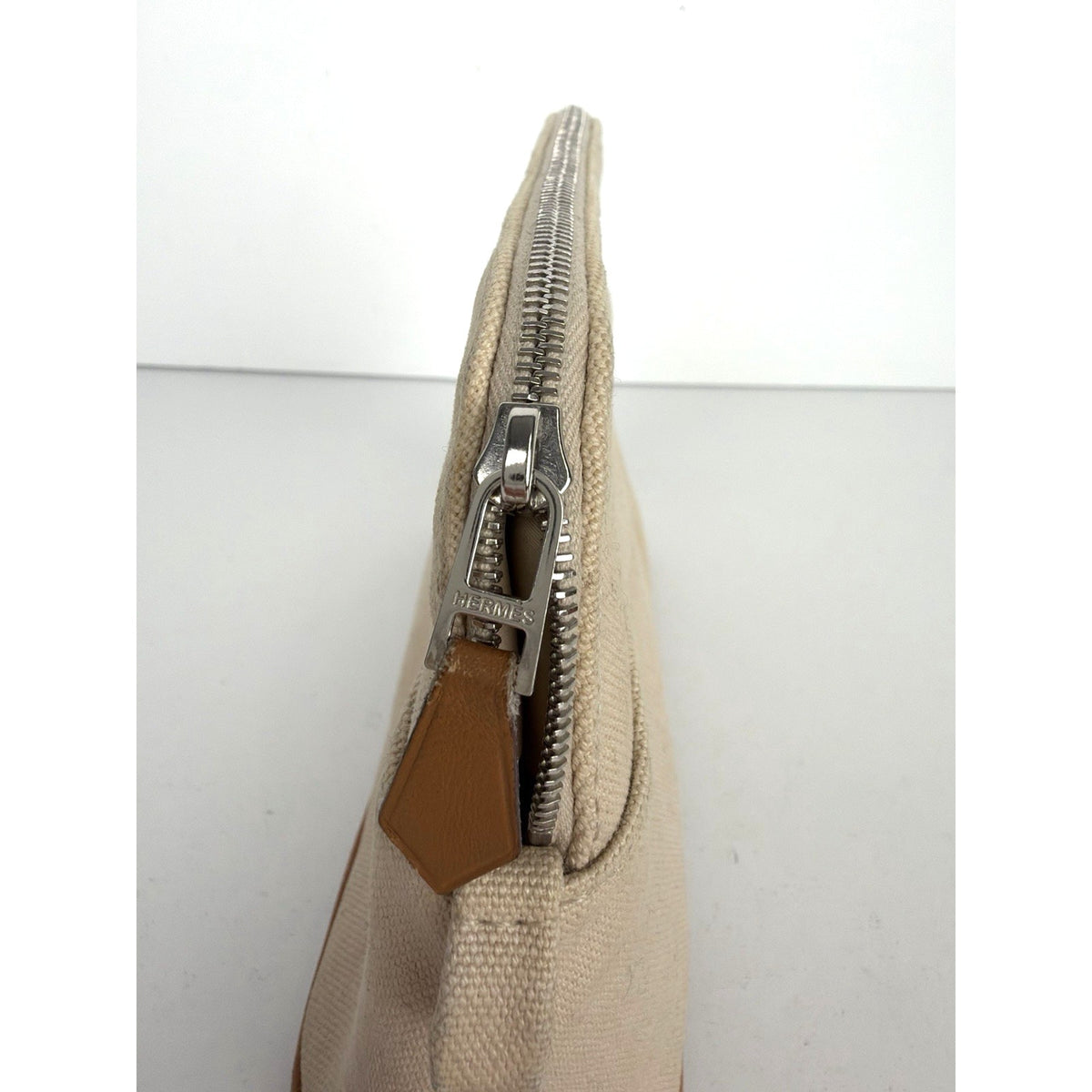 Hermes Cotton Canvas Toile Mini Bolide Travel Cosmetic Pouch Bag in Beige