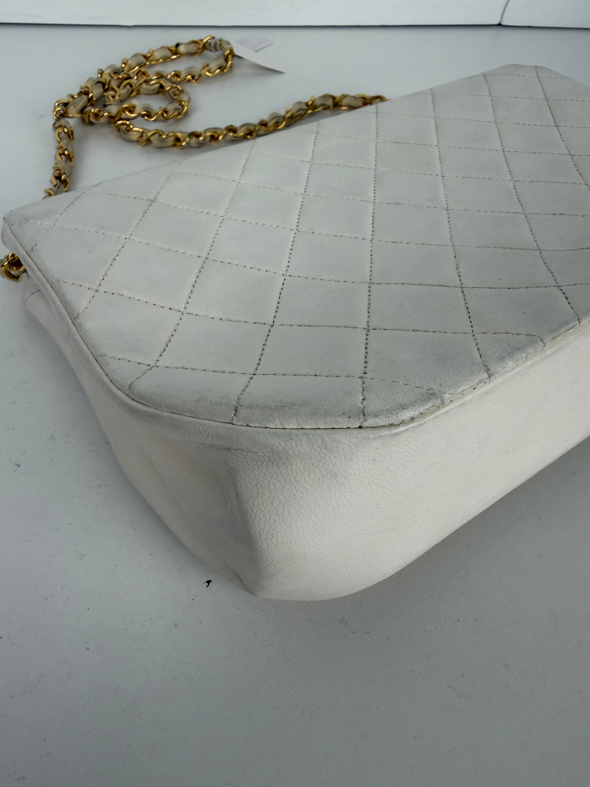 Chanel Half Moon Vintage Double Flap Bag in White Lambskin Leather With Gold-Tone Hardware
