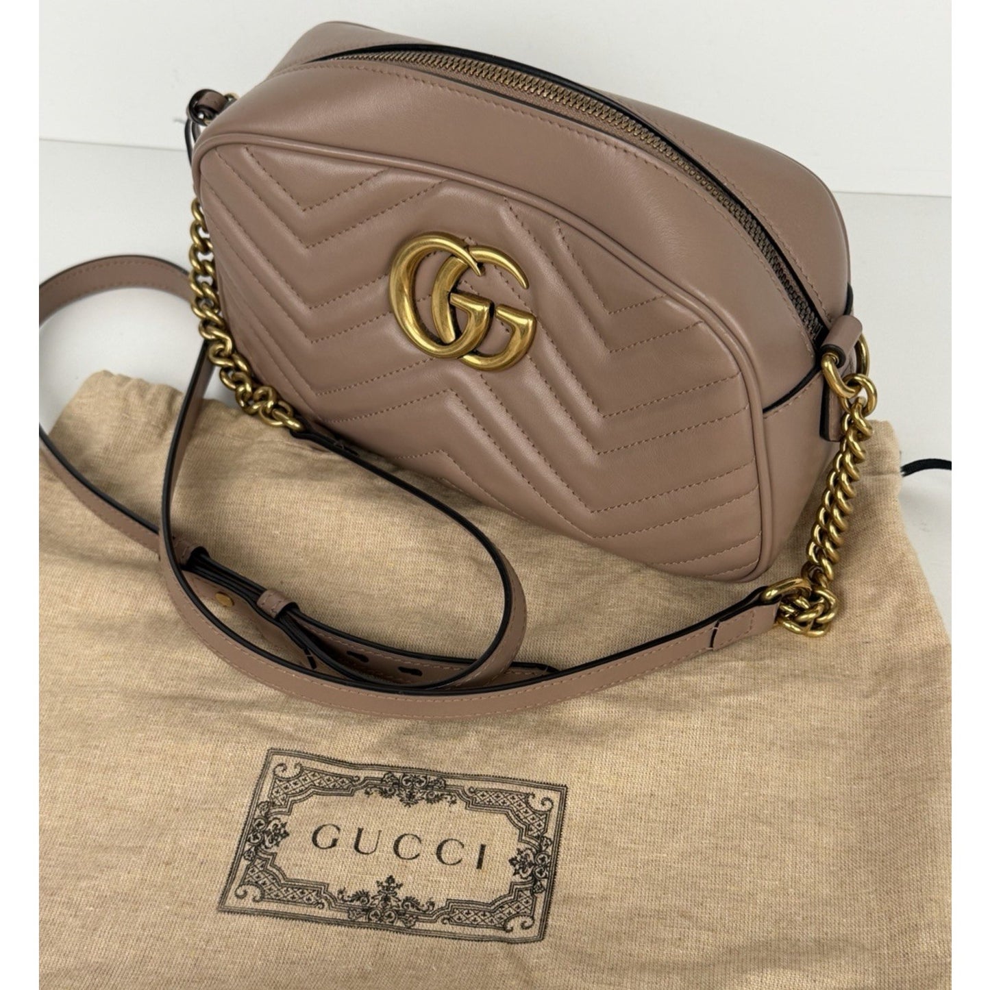 Gucci GG Marmont Camera Bag Small in Porcelain Rose Matelasse Leather S
