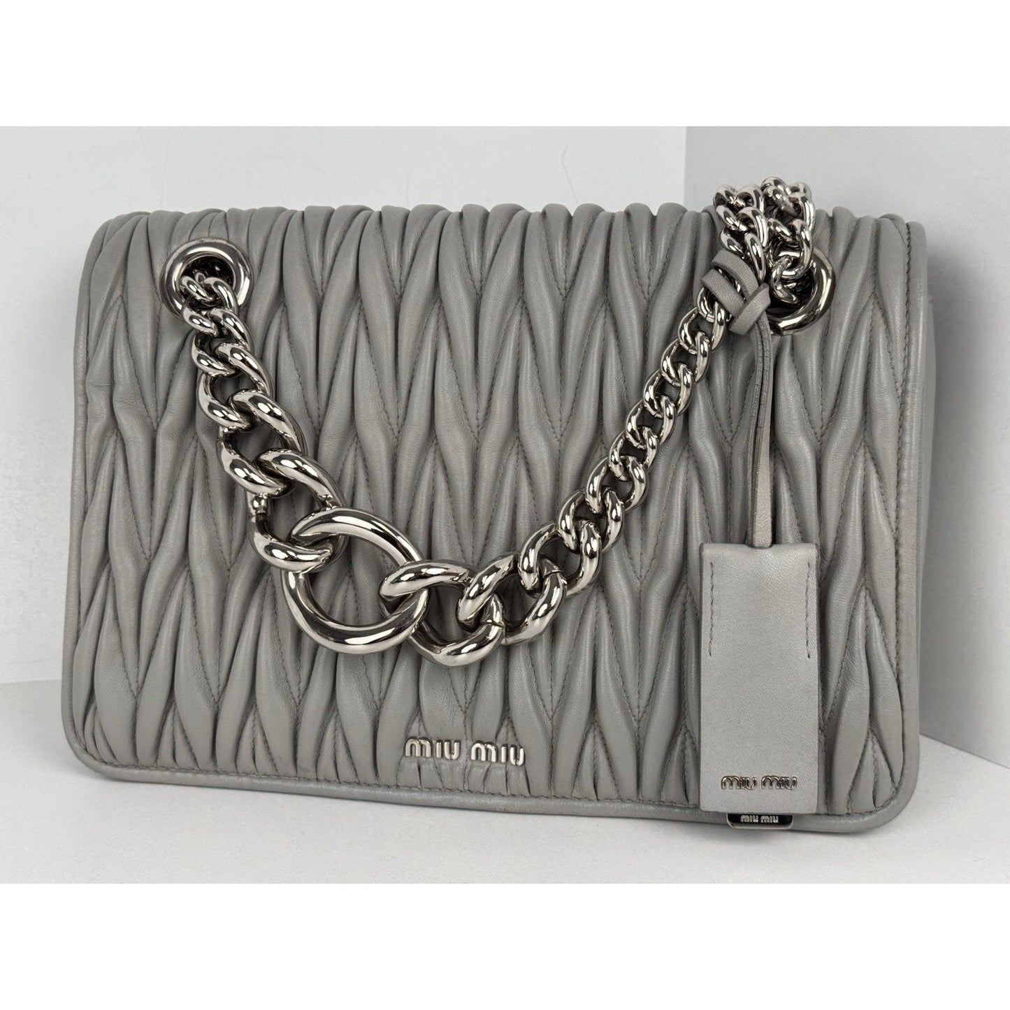 Miu Miu Nappa Matelassé Flap Crossbody Bag Grey B-6