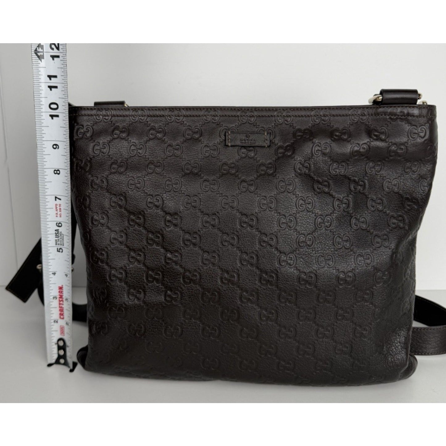 Gucci Guccissima GG Signature Leather Messenger Bag in Brown F2