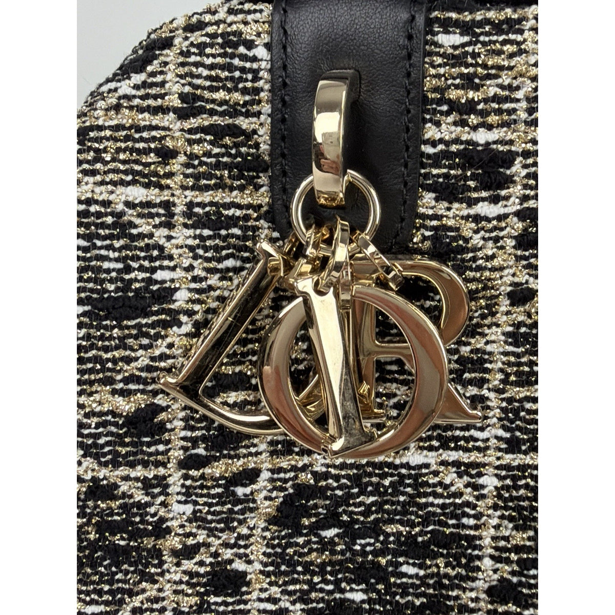 Dior Toujours Top Handle Bag Medium in Black White & Gold Cannage Tweed 2024 F-3