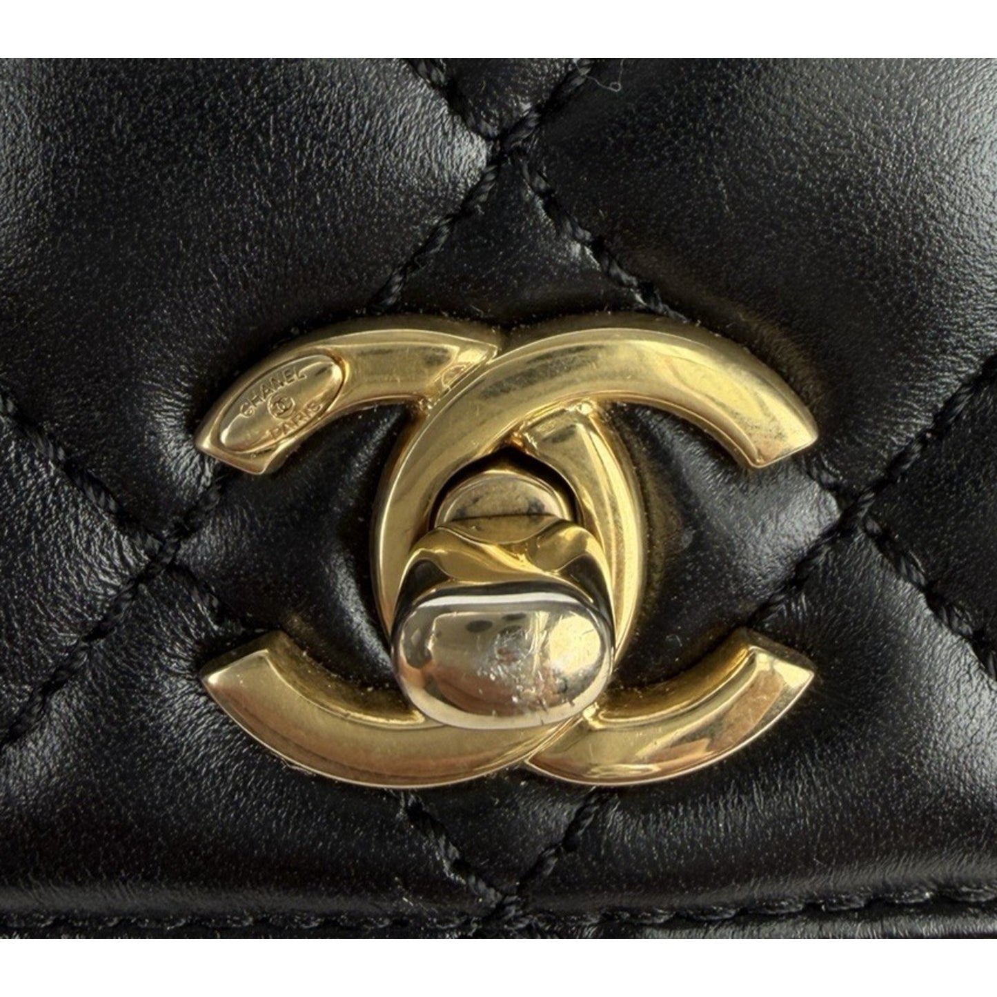 Chanel Coco Top Handle Mini Bag in Black Quilted Calfskin Leather NFC U-3