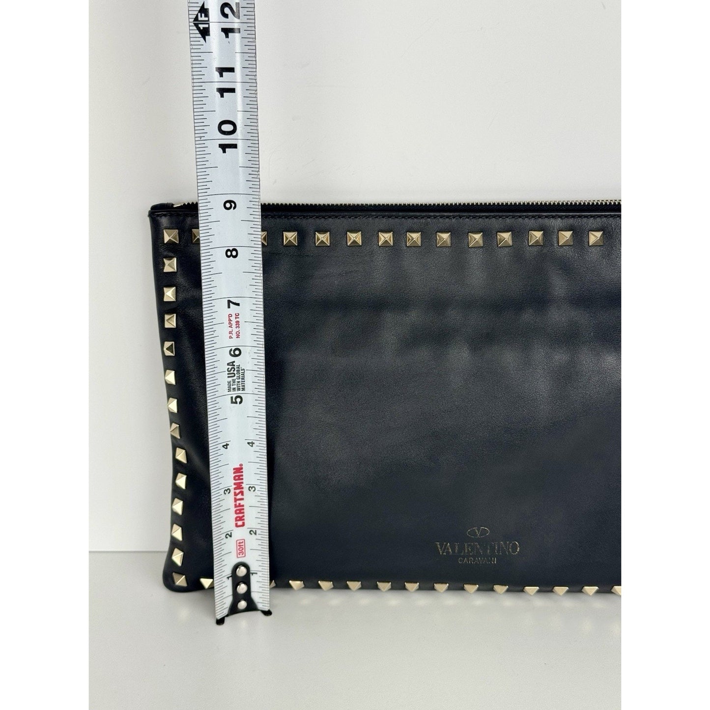 Valentino Rockstud Black Leather Pouch with Golden Hardware B-1