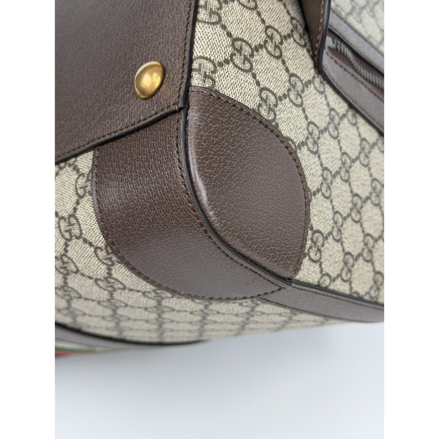 Gucci Savoy Medium Duffle Bag GG Supreme Canvas Brown Leather Trim