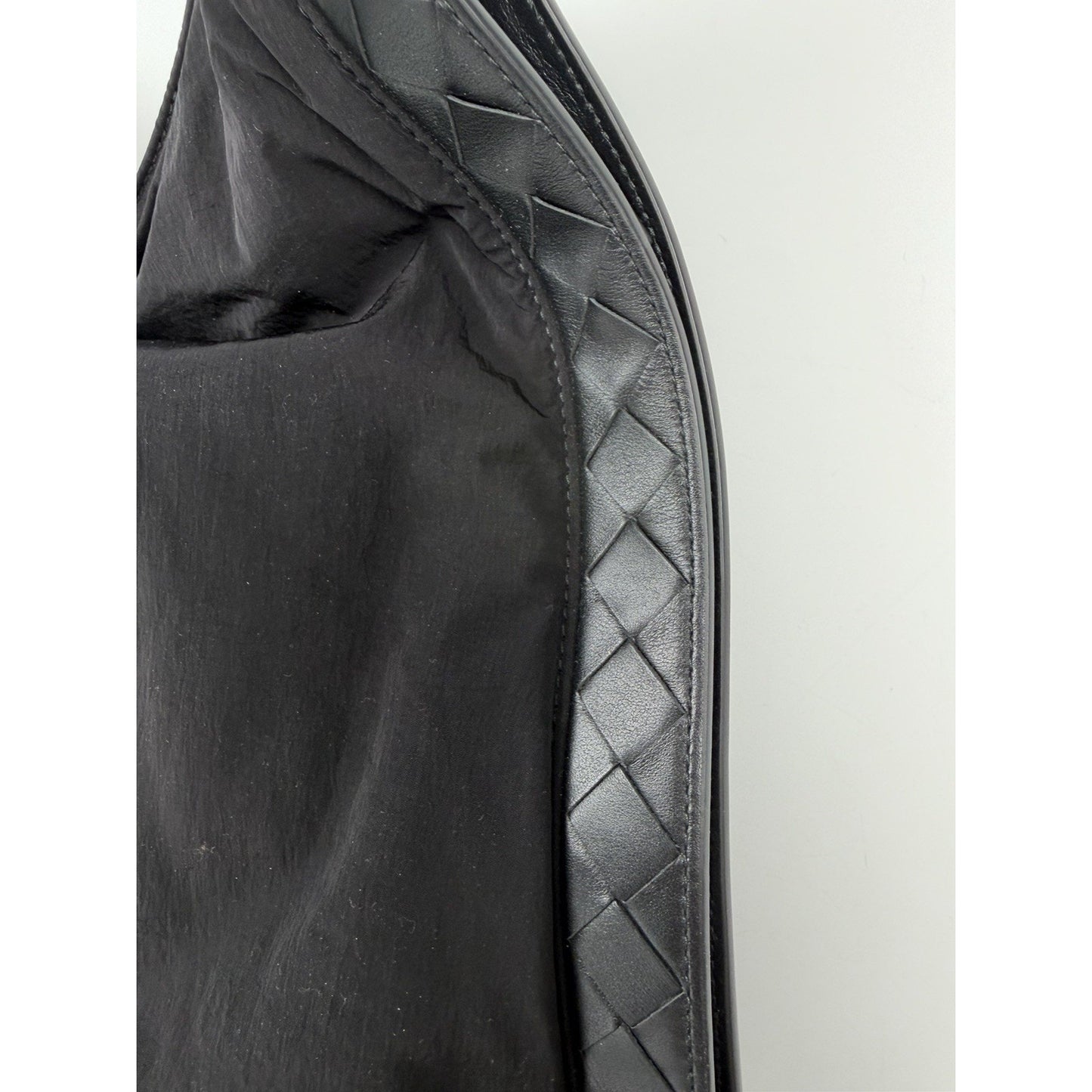 Bottega Veneta Crossroad Hobo Bag Black Nylon & Intrecciato Leather Accents S-20