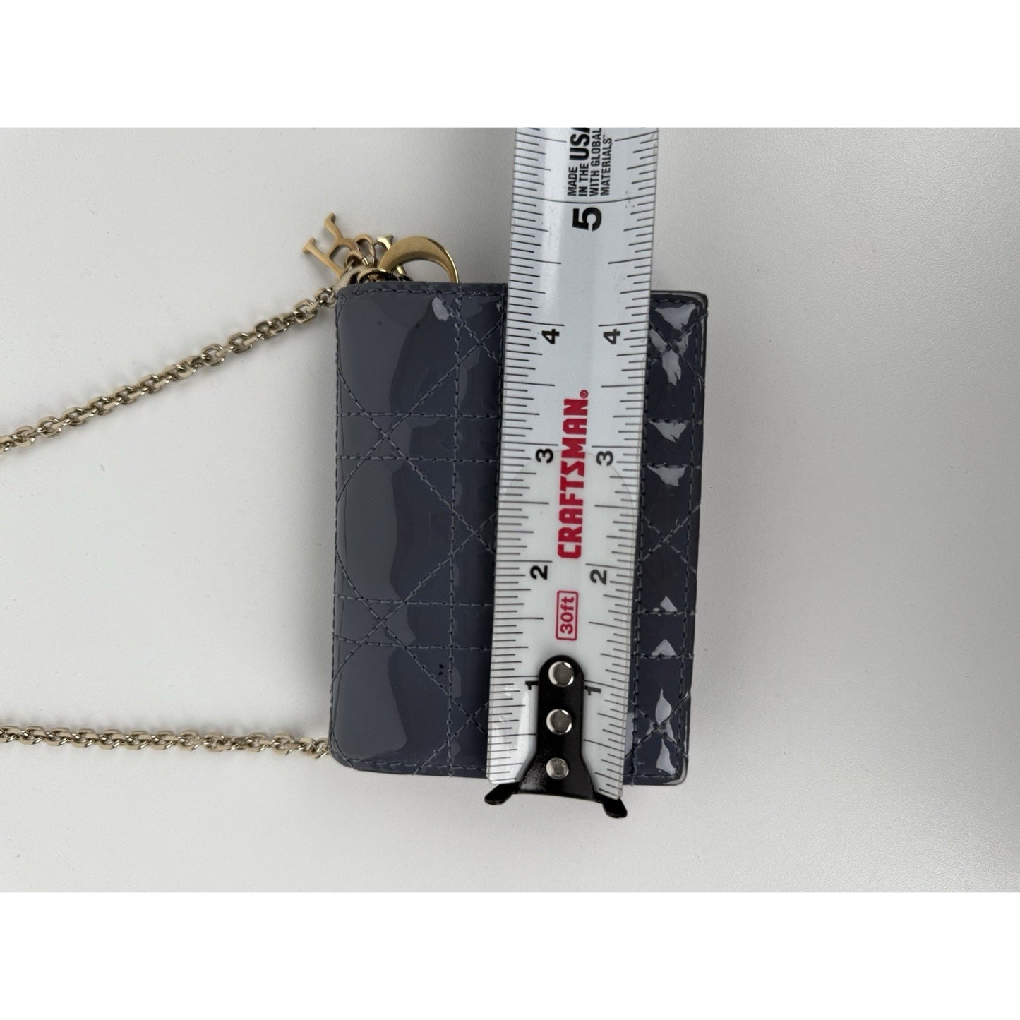 Christian Dior Lady Dior Nano Card Holder Chain Pouch Cannage Quilt Patent Purse