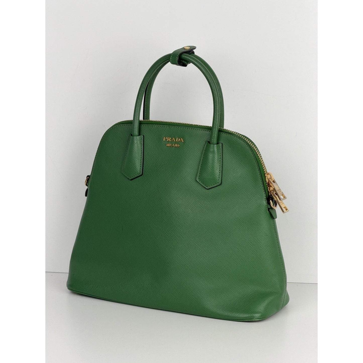 Prada Cuir Dome Satchel Medium Bag in Vibrant Green Saffiano Leather S