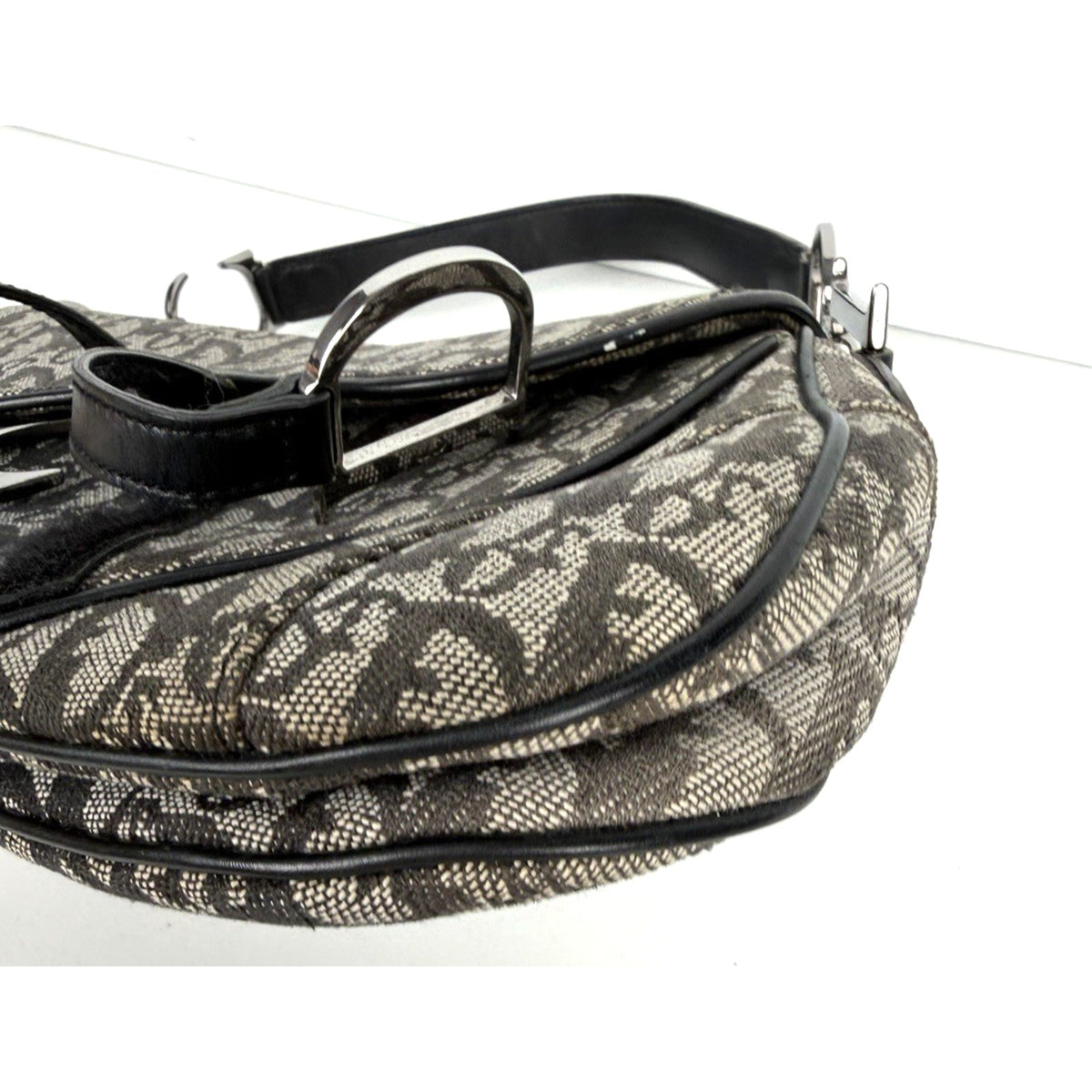 Christian Dior Monogram Double Saddle Bag Black Canvas Vintage John Galliano D4