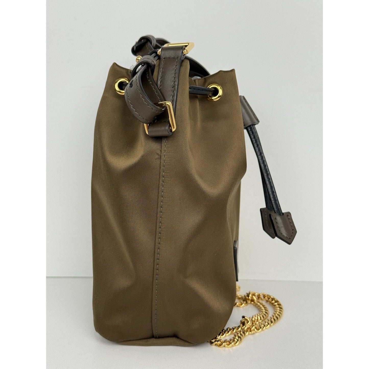 Tom Ford Small Disco Bucket Bag Nylon Khaki Green with Gold Hardware