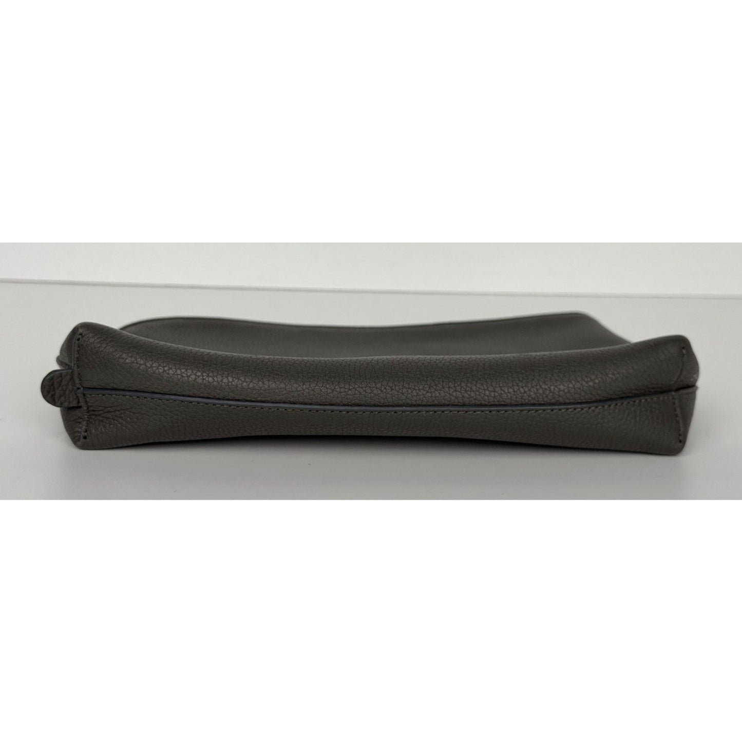 The Row Agnes Pebbled Leather Medium Zip Clutch in Grey S04