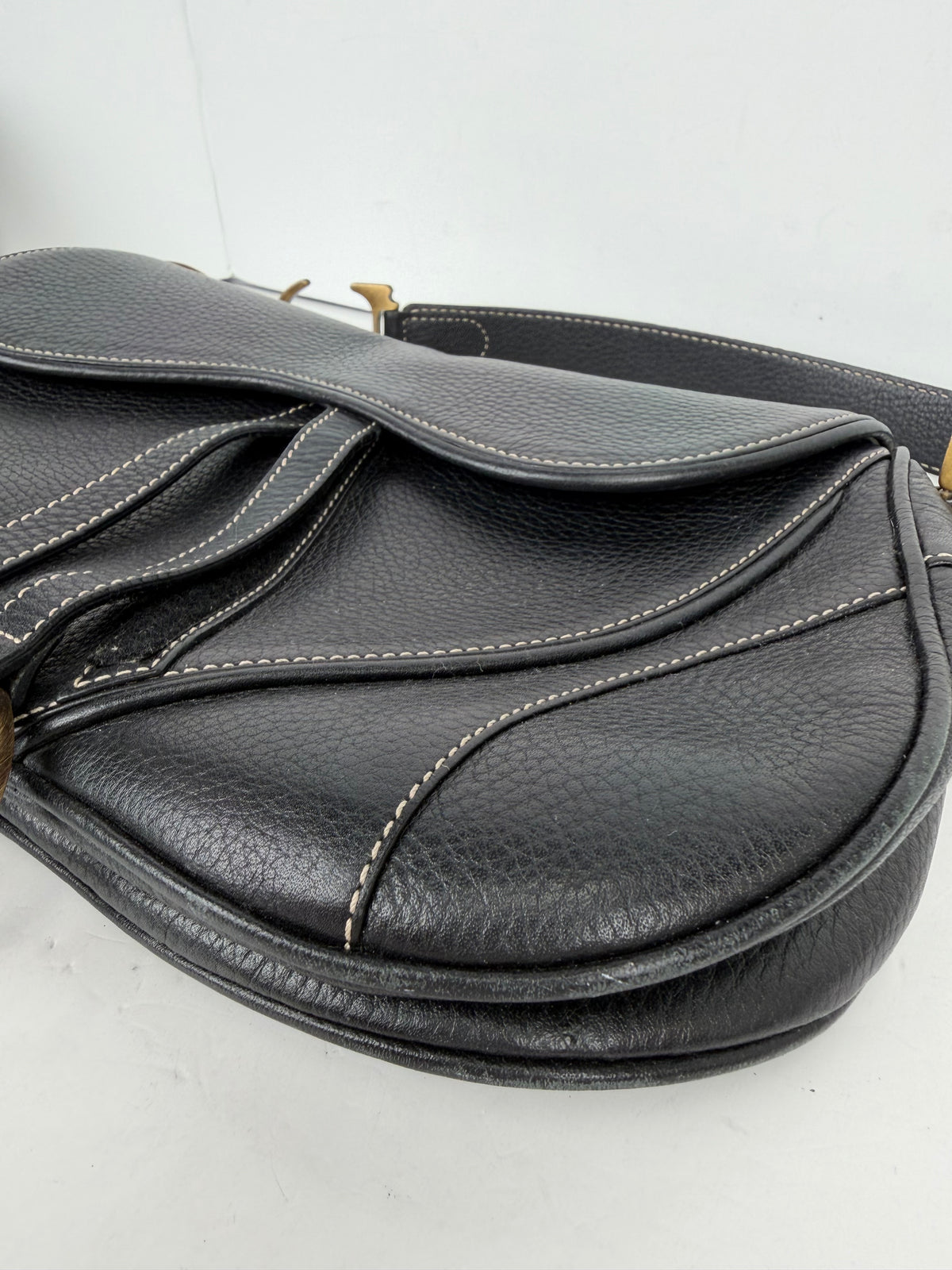 Christian Dior Double Saddle Bag in Black Leather YF1