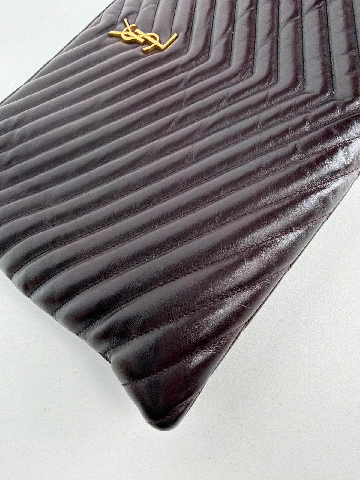 Saint Laurent Cassandre Matelasse Large Pouch in Burgundy Chevron-Quilted Leather