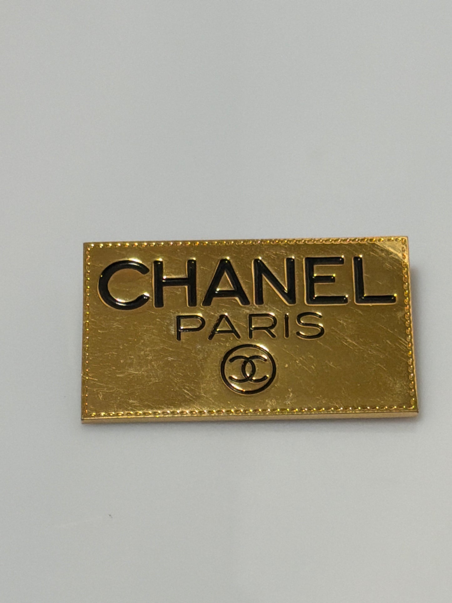 Chanel Metal Logo Plate Brooch Gold