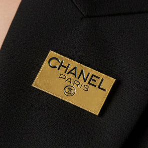 Chanel Metal Logo Plate Brooch Gold
