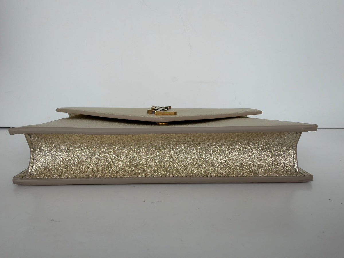Saint Laurent Envelope Chain Wallet Azalea in Metallic Calfskin YS15