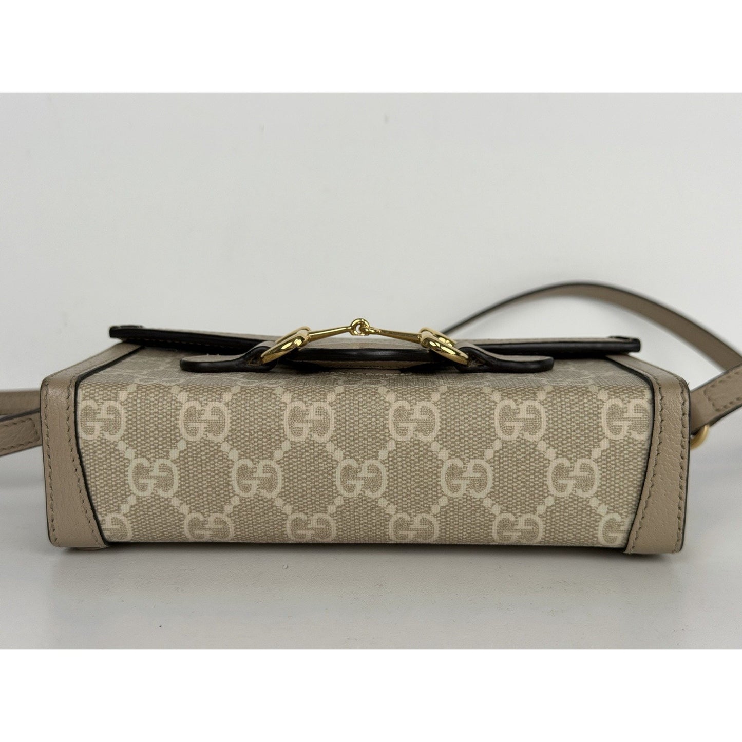 Gucci Horsebit 1955 Mini Bag in Beige and White GG Supreme Coated Canvas S