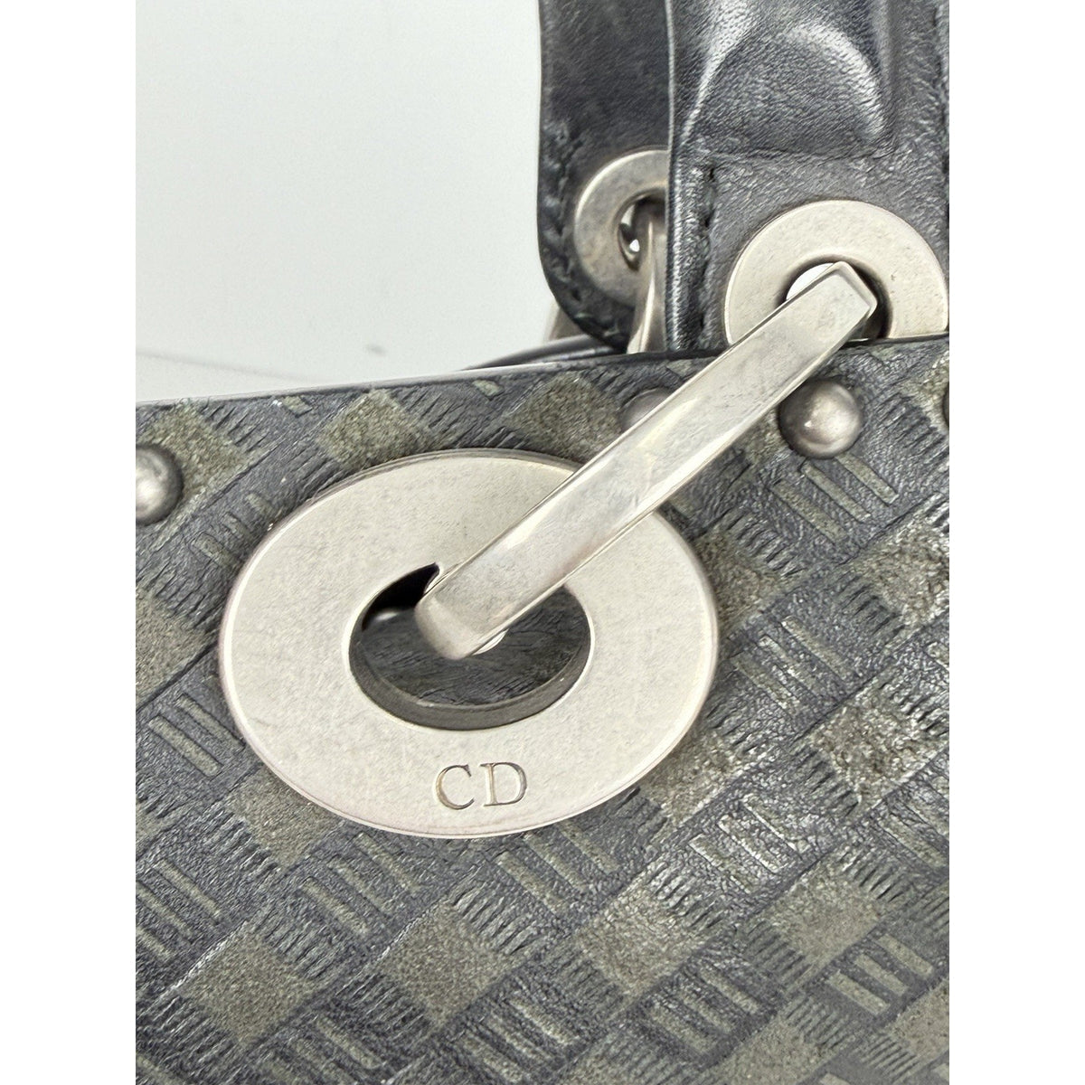 Christian Dior Lady Dior Studded Medium Top Handle Bag Black Leather NFC D8