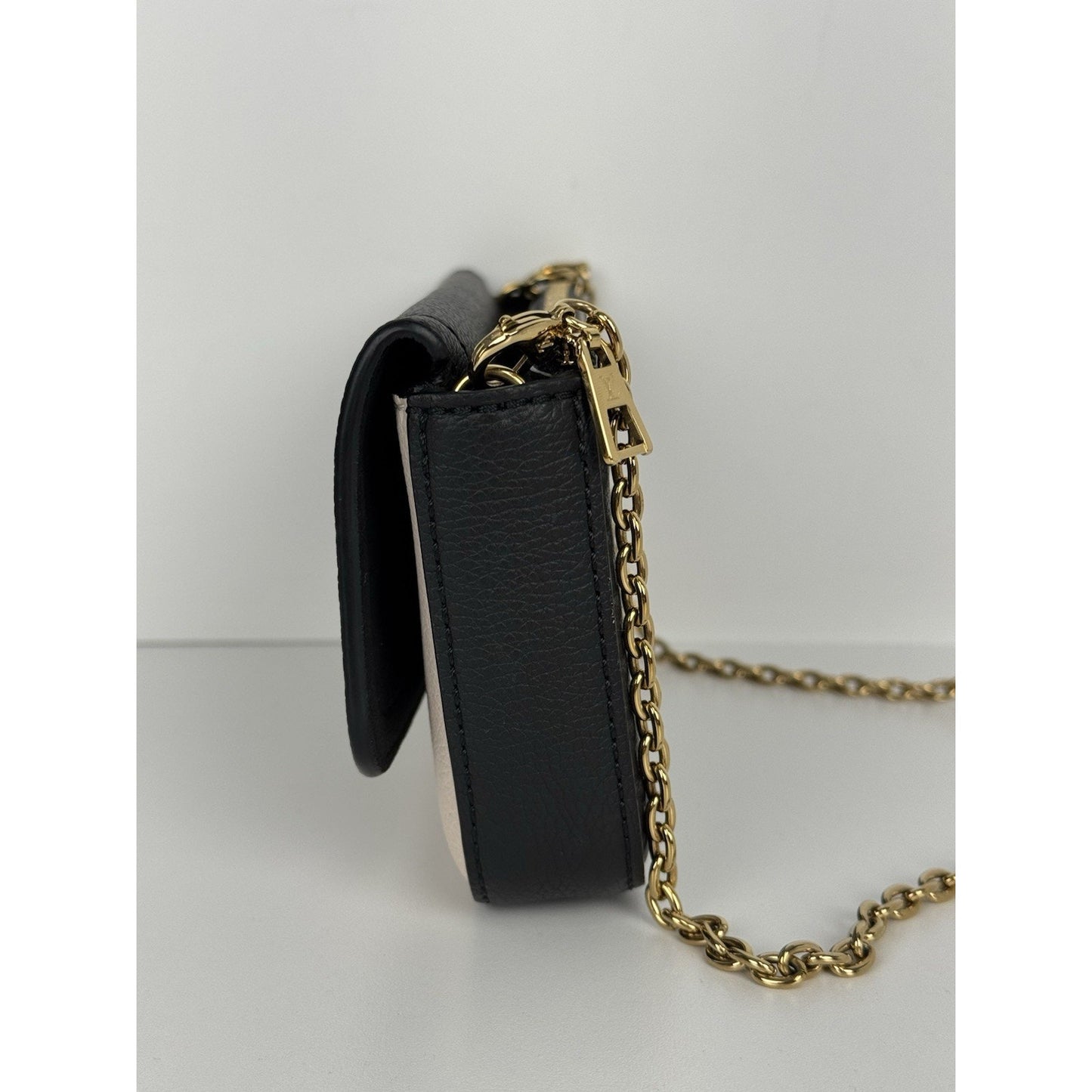 Louis Vuitton Calfskin Lockme Phone Chain Pouch in Vanille and Black B-6
