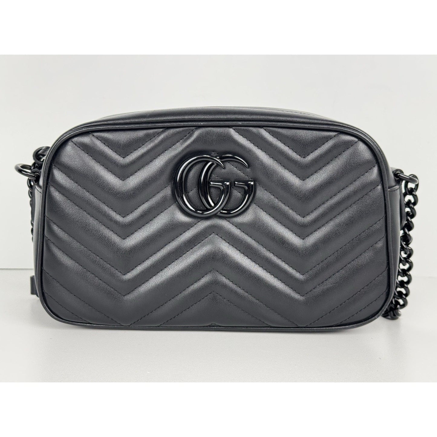 Gucci Matelassé Monochrome Small GG Marmont Chain Shoulder Bag Black B-9