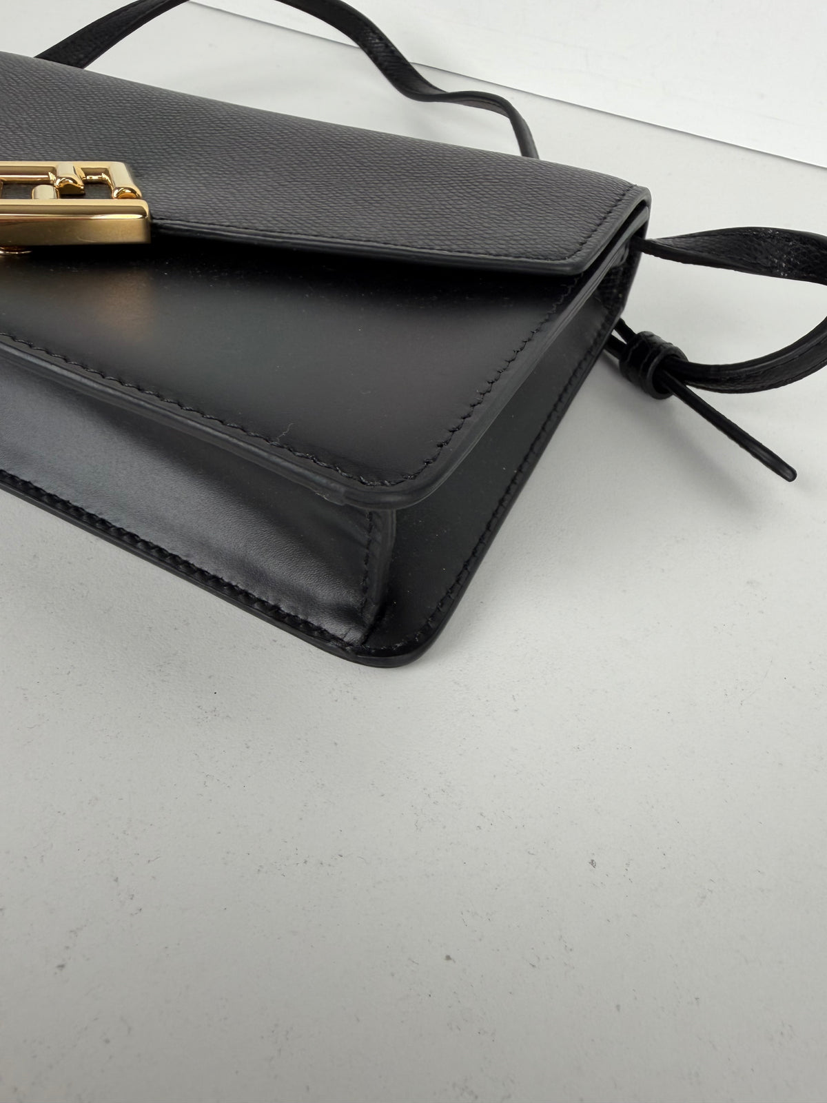 Fendi FF Diamonds Continental Wallet Bag on Chain in Black Leather S-10Y