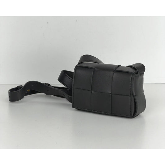 Bottega Veneta Cassette Intrecciato Crossbody Extra Mini Bag Black Lambskin K1
