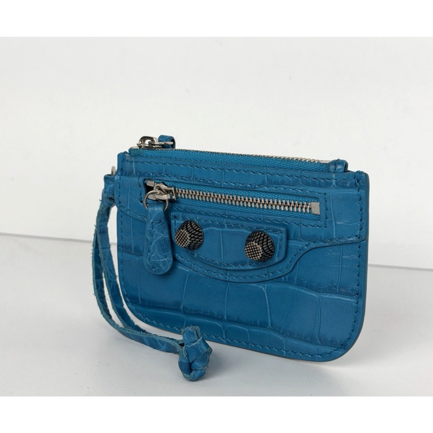 Balenciaga Le Cagole Coin Purse in Croc-Embossed Leather